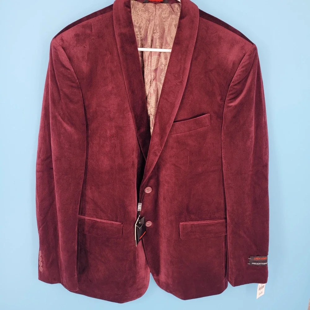 NewLinea Uomo Burgundy Velvet Sport Coat Blazer Jacket Mens NWT Burgundy 42R